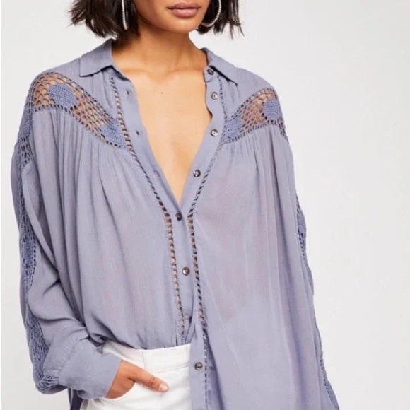 FREE PEOPLE Katie Bird Lace Shirt, Size XS - Picture 1 of 4